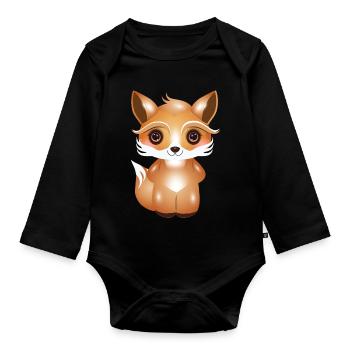 cute fox in kawaii comic style - Organic Longsleeve Baby Bodysuit - black - Front