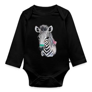 Poulains zébes - Body Bébé bio manches longues - noir - Devant