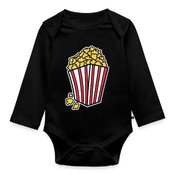 Popcorn Theater Kino Filme Streaming Dvd Abend - Baby Bio-Langarm-Body - Schwarz - Vorne