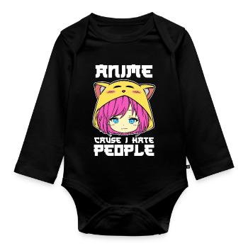 Anime Animation Manga Statement Japan Zeichentrick - Baby Bio-Langarm-Body - Schwarz - Vorne