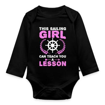 This sailor will teach you a lesson - Organic Longsleeve Baby Bodysuit - black - Front
