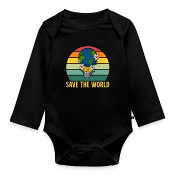 Save the world Umweltschutz Globus Erdkugel - Baby Bio-Langarm-Body - Schwarz - Vorne