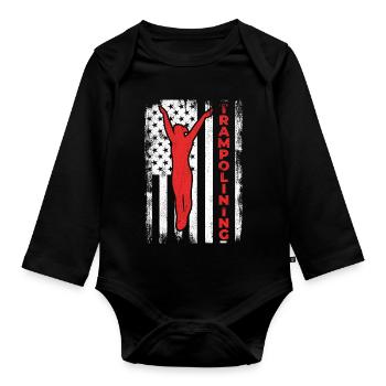 USA Flag Patriotic Trampoline - Organic Longsleeve Baby Bodysuit - black - Front