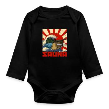 Retro Sauna Spa Massage Banja Saunameister - Baby Bio-Langarm-Body - Schwarz - Vorne