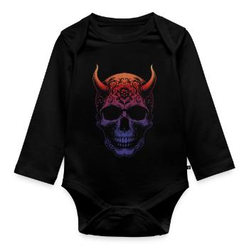 Totenkopf mit Hörnern - Baby Bio-Langarm-Body - Schwarz - Vorne