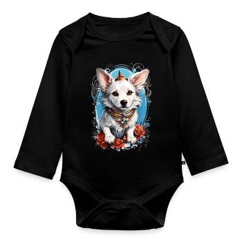 Chien mignon - Body Bébé bio manches longues - noir - Devant