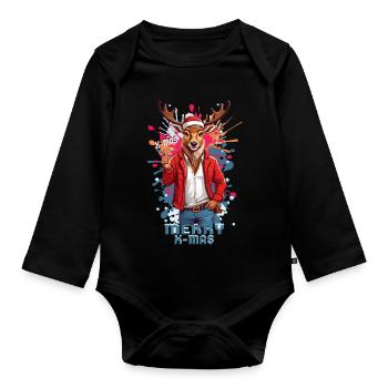 Cool Rudolph the Reindeer - Organic Longsleeve Baby Bodysuit - black - Front