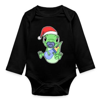 Bébé Lézard Noël - Body Bébé bio manches longues - noir - Devant