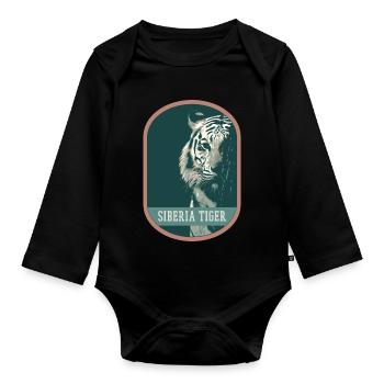 Bengalischer Tiger Porträt Aufnäher: Indische Fauna - Baby Bio-Langarm-Body - Schwarz - Vorne