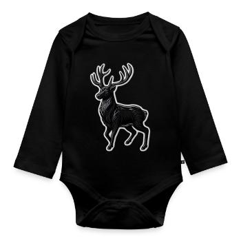 Schwarzer Hirsch Geweih Patchmotiv - Baby Bio-Langarm-Body - Schwarz - Vorne