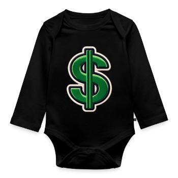 Grüner Dollar-Patch Stickerei - Baby Bio-Langarm-Body - Schwarz - Vorne