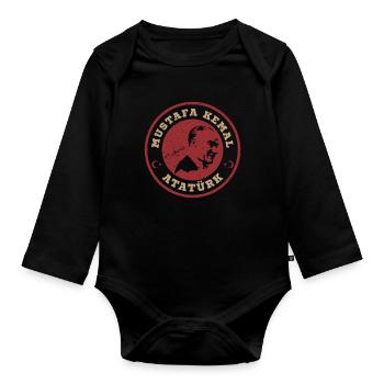 Atatürk Turkey Autogramm Mustafa Kemal Silhouette - Baby Bio-Langarm-Body - Schwarz - Vorne