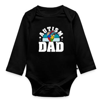 Autisme Papa Coeur Puzzle Pièce Hommes Femmes Enfants - Body Bébé bio manches longues - noir - Devant