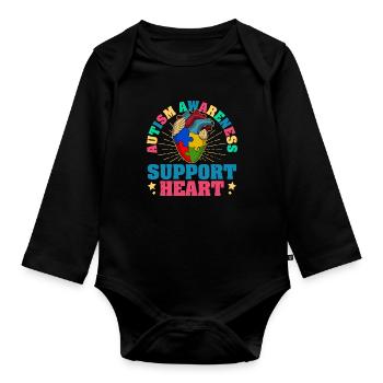 Autism awareness heart support heart - Organic Longsleeve Baby Bodysuit - black - Front