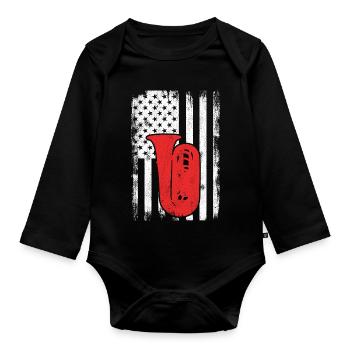 4th of July USA Tuba - Organic Longsleeve Baby Bodysuit - black - Front