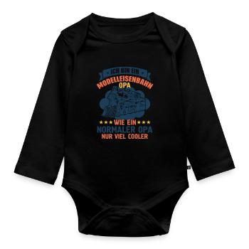 Eisenbahn Modelleisenbahn Dampflok Beruf - Baby Bio-Langarm-Body - Schwarz - Vorne