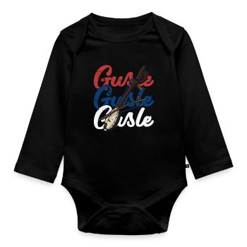 Serbien Balkan Gusle Musik Flagge - Baby Bio-Langarm-Body - Schwarz - Vorne