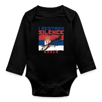 I destroy silence gusle Serbien Balkan Flagge - Baby Bio-Langarm-Body - Schwarz - Vorne