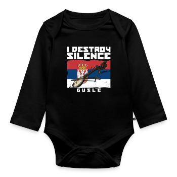 I destroy silence gusle Serbien Balkan Flagge - Baby Bio-Langarm-Body - Schwarz - Vorne