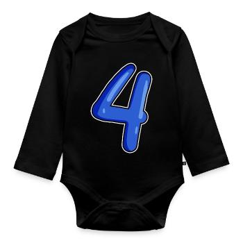 4 Nombre en bleu - Body Bébé bio manches longues - noir - Devant