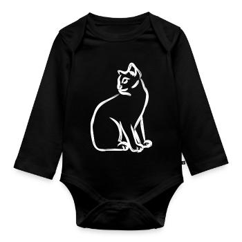 Cat Drawing - Organic Longsleeve Baby Bodysuit - black - Front