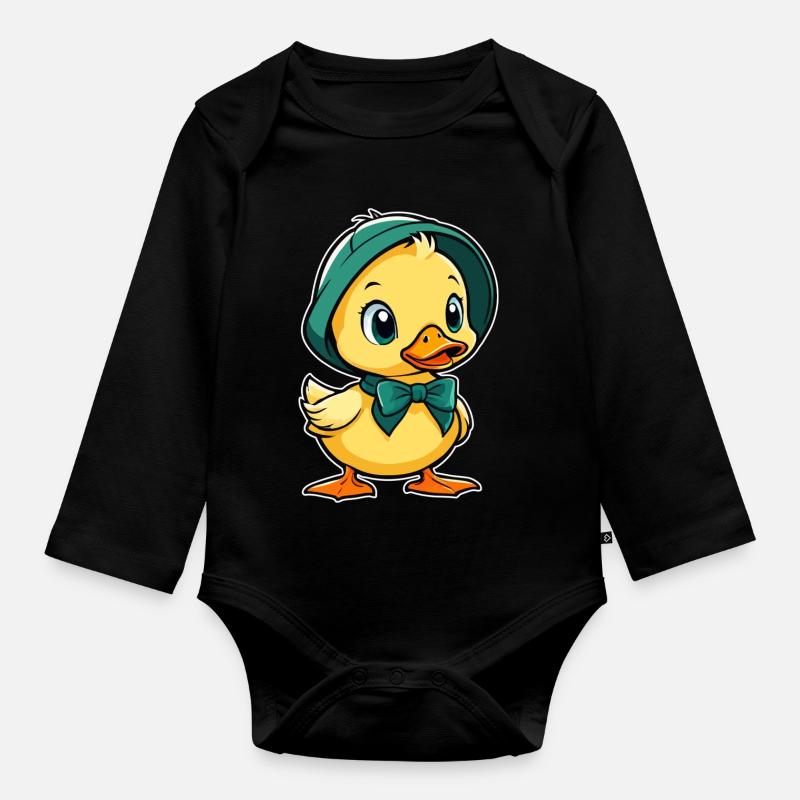 Petit canard mignon, bébé canard - Body Bébé bio manches longues - noir