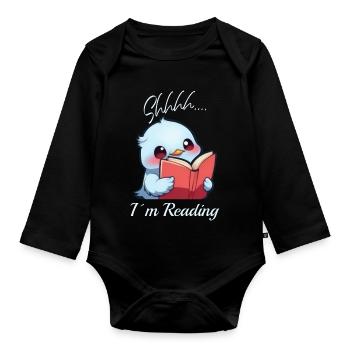 Bird with book - Organic Longsleeve Baby Bodysuit - black - Front
