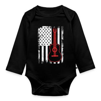 4th of July Guitar United States - Organic Longsleeve Baby Bodysuit - black - Front