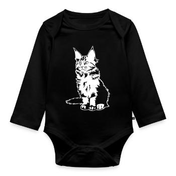 Maine coon cat "Black Edition" - Organic Longsleeve Baby Bodysuit - black - Front
