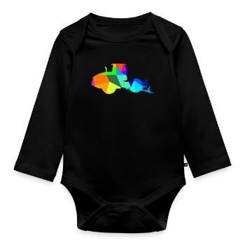 Steamroller Rainbow Polygon Construction Vehicle - Organic Longsleeve Baby Bodysuit - black - Front