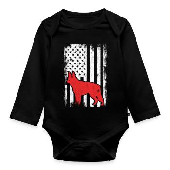 4 juillet Chien de berger des États-Unis - Body Bébé bio manches longues - noir - Devant
