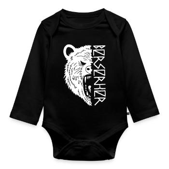 Guerrier ours blanc - Body Bébé bio manches longues - noir - Devant