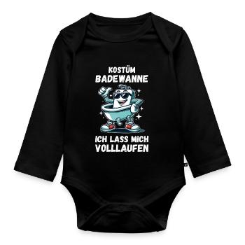 Spruch lustig Badewanne volllaufen Kölner Karneval - Baby Bio-Langarm-Body - Schwarz - Vorne