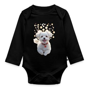 Funny little puppy jumping towards you - Organic Longsleeve Baby Bodysuit - black - Front