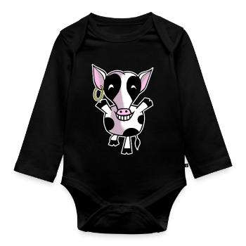 Vache heureuse - Body Bébé bio manches longues - noir - Devant