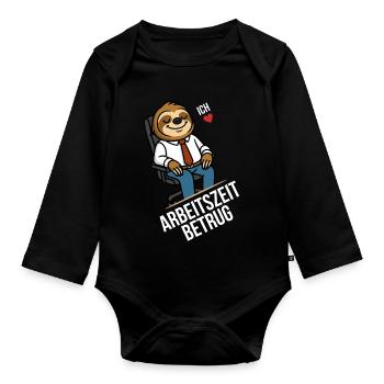 Arbeitszeitbetrug T-Shirt – Büro-Faultier - Baby Bio-Langarm-Body - Schwarz - Vorne