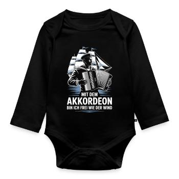 Mit Dem Akkordeon Frei Wie Der Wind Shanty Seemann - Baby Bio-Langarm-Body - Schwarz - Vorne