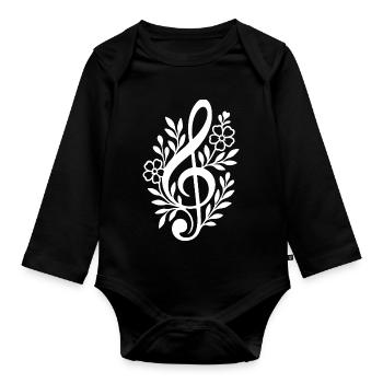 Musique florale Nota Imprimé artistique - Body Bébé bio manches longues - noir - Devant