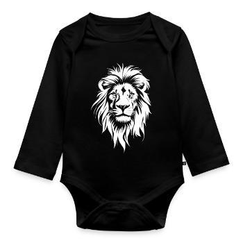Löwengesicht in Schwarz Weiß - Baby Bio-Langarm-Body - Schwarz - Vorne