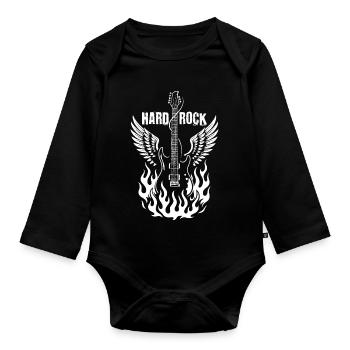 Guitare éclair avec ailes et flammes - Body Bébé bio manches longues - noir - Devant