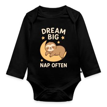 Sloth - Dream Big - Organic Longsleeve Baby Bodysuit - black - Front