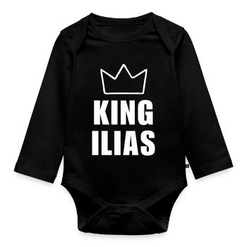 Ilias Name mit Buchstabe I - Königskrone Shirt - Baby Bio-Langarm-Body - Schwarz - Vorne