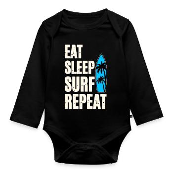 Eat Sleep Surf Repeat - Organic Longsleeve Baby Bodysuit - black - Front