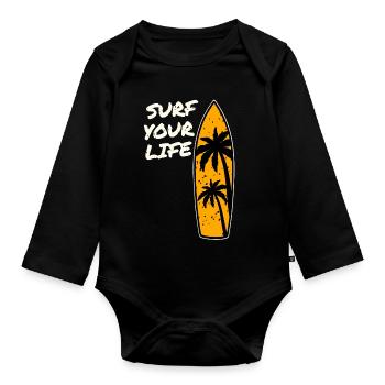 Devise de la vie de surfeur - Body Bébé bio manches longues - noir - Devant
