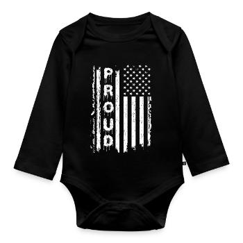 Drapeaux américains et graphiques de texte - Body Bébé bio manches longues - noir - Devant