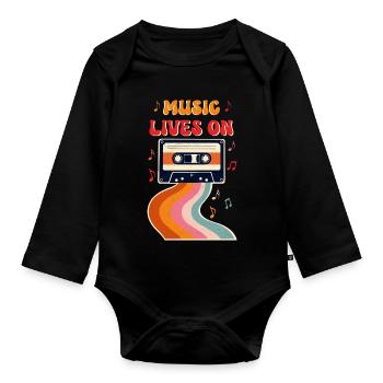 Retro Cassette Tape Shirt – Music Lives On Vintage - Organic Longsleeve Baby Bodysuit - black - Front