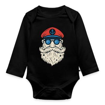 Hipster rocker beard motorcycle skull gift - Organic Longsleeve Baby Bodysuit - black - Front