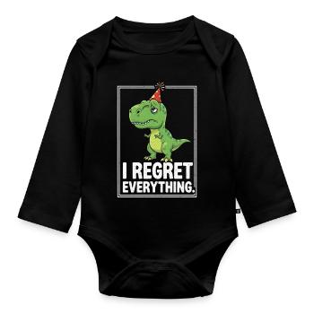 Dino Party Hat I Regret Everything - Organic Longsleeve Baby Bodysuit - black - Front
