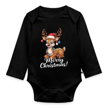 Pull de Noël renne Joyeux Noël drôle - Body Bébé bio manches longues - noir - Devant