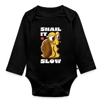 Snail It Slow Cartoon Snail Design - Baby Bio-Langarm-Body - Schwarz - Vorne